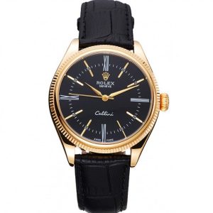 Rolex Cellini Black Dial Gold Case Black Leather Strap 622832 - Image 11