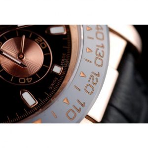 Super Clone Rolex Daytona Rose Gold Case Black Dial Black Leather Strap - Image 11