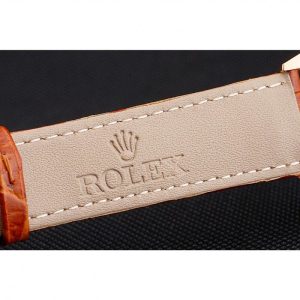 Super Clone Rolex Cellini White Dial Rose Gold Case Light Brown Leather Strap - Imagen 7