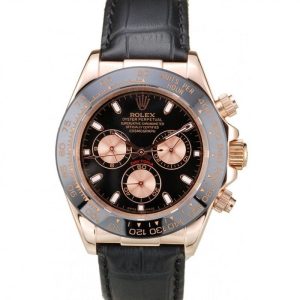 Super Clone Rolex Daytona Rose Gold Case Black Dial Black Leather Strap - Image 13