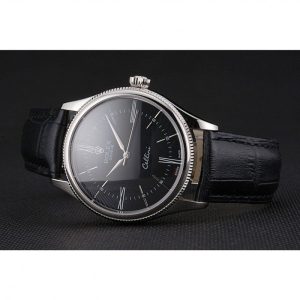 Super Clone Rolex Cellini Black Dial Roman Numerals Stainless Steel Case Black Leather Strap - Image 4