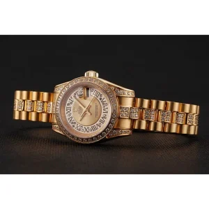Super Clone Rolex DayJust Diamond Pave Gold Dial Gold Diamond Bracelet 1453953 - Image 4