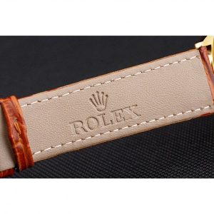 Super Clone Rolex Cellini Gold Dial Roman Numerals Gold Case Light Brown Leather Strap - Imagen 7