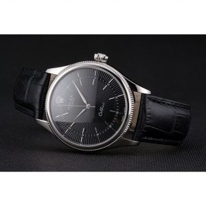 Super Clone Rolex Cellini Black Dial Steel Case Black Leather Strap – Bild 5