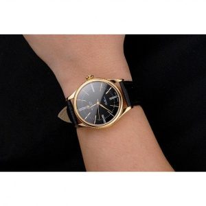 Super Clone Rolex Cellini Black Dial Roman Numerals Gold Case Black Leather Strap - Image 10
