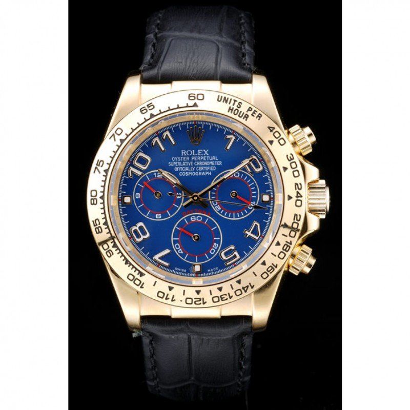 Super Clone Rolex Daytona Gold Case Blue Dial Black Leather Strap - Imagen 2