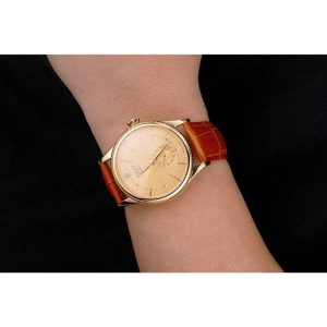 Super Clone Rolex Cellini Gold Dial Gold Case Light Brown Leather Strap - Image 10