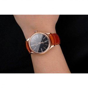 Super Clone Rolex Cellini Black Dial Roman Numerals Rose Gold Case Light Brown Leather Strap – Bild 10
