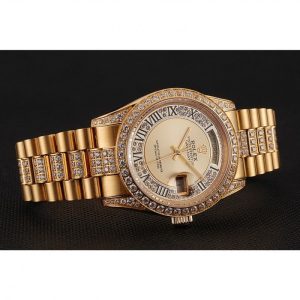 Super Clone Rolex Day-Date Diamond Pave Gold Dial Gold Diamond Bracelet 1453954 - Image 4