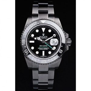 Vista alternativa de Super Clone Rolex GMT Master II Pro-Hunter Black Steel Strap Black Dial