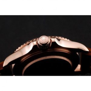 Rolex Yacht-Master Black Dial Brown Bezel Rose Gold Case Brown Leather Bracelet 1453860 - Imagen 8