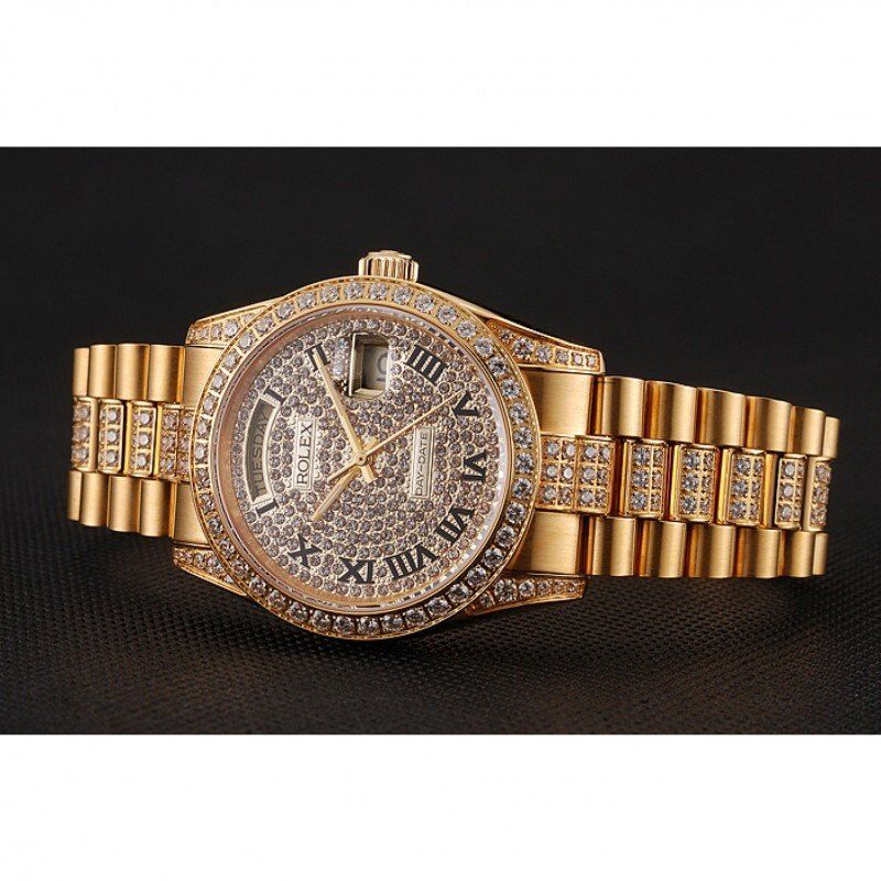 Super Clone Rolex Day-Date Diamond Pave Dial Gold Diamond Bracelet 1453956 - Afbeelding 3