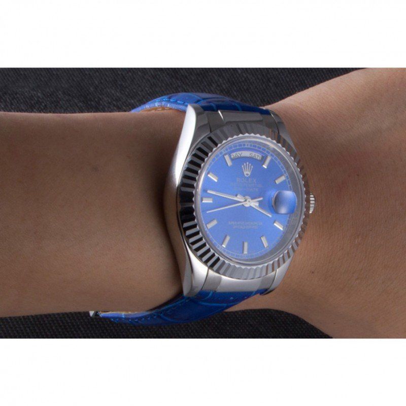 Super Clone Rolex Day-Date Oyster Collection Blue Leather Band 621490 - Image 9