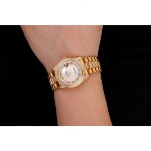 Super Clone Rolex Day-Date Diamond Pave White Dial Gold Diamond Bracelet 1453958 - Image 9