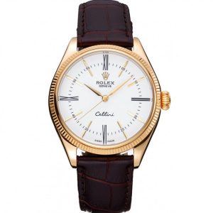 Rolex Cellini White Dial Gold Case Brown Leather Strap 622833 – Bild 12