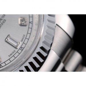 Super Clone Rolex DayDate Stainless Steel Ribbed Bezel Silver Dial 41995 - Image 11