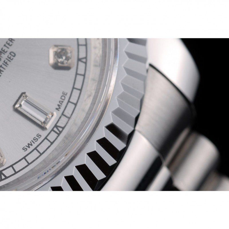 Super Clone Rolex DayDate Stainless Steel Ribbed Bezel Silver Dial 41995 - Image 11