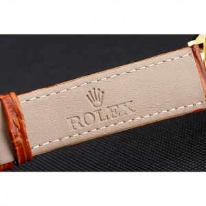 Super Clone Rolex Cellini Gold Dial Gold Case Light Brown Leather Strap - Image 7