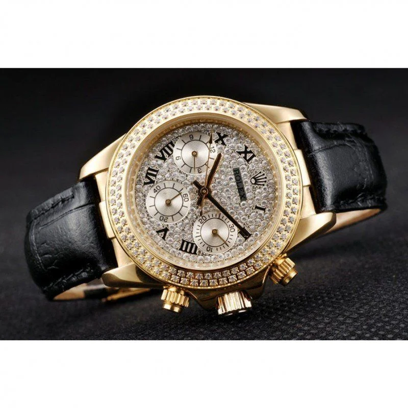 Super Clone Rolex Daytona Lady Gold Case Crystal Studded Bezel Crystal Studded Dial 98238 - Imagen 4