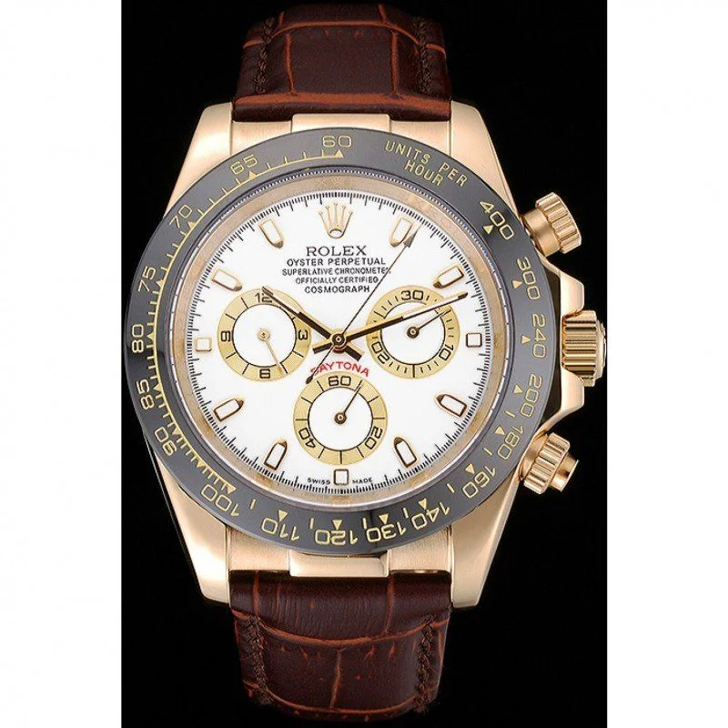 Super Clone Rolex Cosmograph Daytona Gold Case White Dial Brown Leather Bracelet 622633 - Imagen 2