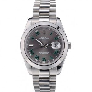 Super Clone Rolex DateJust Polished Stainless Steel Bezel Grey Dial 42000 - Image 12