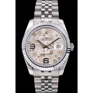 Super Clone Rolex DateJust Stainless Steel Ribbed Bezel Flower Silver Dial 42001 - Image 2