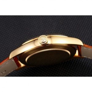 Super Clone Rolex Cellini Gold Dial Gold Case Light Brown Leather Strap - Image 9