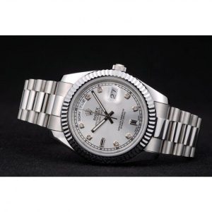 Super Clone Rolex DayDate Stainless Steel Ribbed Bezel Silver Dial 41995 - Image 5