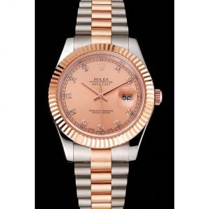 Super Clone Rolex Datejust Rose Gold Dial And Bezel Stainless Steel Case Two Tone Bracelet - Image 2