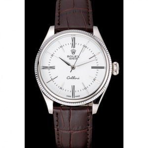 Rolex Cellini White Dial Stainless Steel Case Brown Leather Strap 622839 - الصورة 3