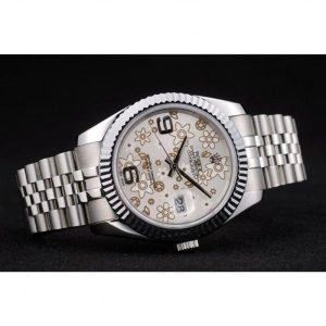 Rolex DateJust Stainless Steel Ribbed Bezel Flower Silver Dial 41983 - Image 4