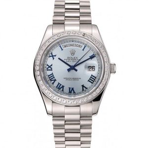 Super Clone Rolex Day-Date Ice Blue Dial Diamond Case Stainless Steel Bracelet 1453962 - Image 10