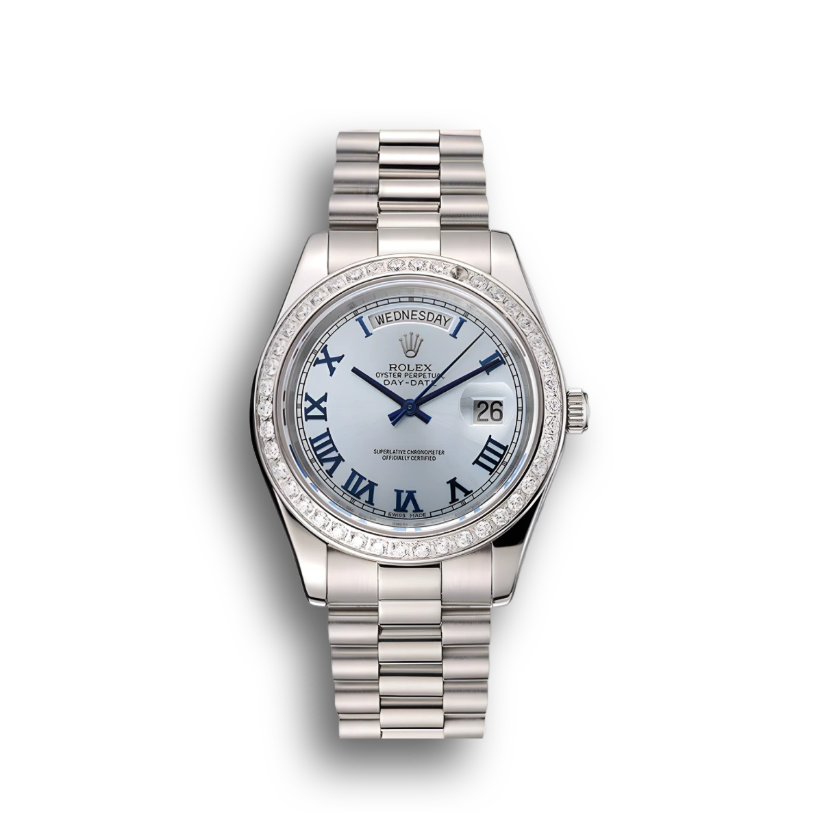 Super Clone Rolex Day-Date Ice Blue Dial Diamond Case Stainless Steel Bracelet 1453962