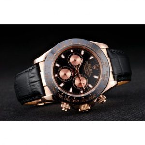 Super Clone Rolex Daytona Rose Gold Case Black Dial Black Leather Strap - Image 4