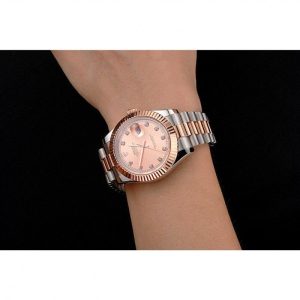 Super Clone Rolex Datejust Rose Gold Dial And Bezel Stainless Steel Case Two Tone Bracelet - Image 10