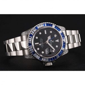 Super Clone Rolex GMT Master II Black Dial Stone Set Bezel Stainless Steel Case And Bracelet 1453747 - Image 4