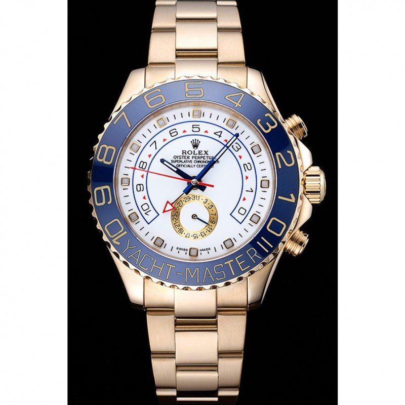 Rolex Yacht-Master II White Dial Blue Bezel Gold Bracelet 622271 - Afbeelding 2