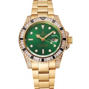 Super Clone Rolex GMT Master II Green Dial Stone Set Bezel Gold Case And Bracelet 1453748 - Image 11