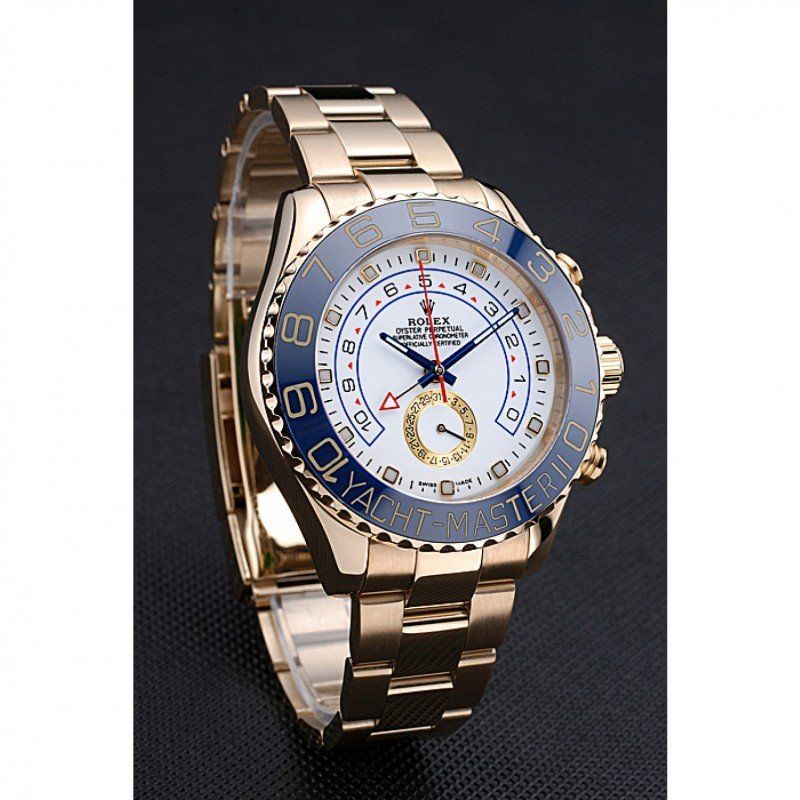 Rolex Yacht-Master II White Dial Blue Bezel Gold Bracelet 622271 - Afbeelding 3