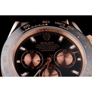 Super Clone Rolex Daytona Rose Gold Case Black Dial Black Leather Strap - Image 12