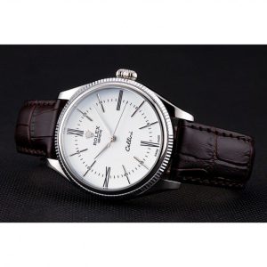 Rolex Cellini White Dial Stainless Steel Case Brown Leather Strap 622839 - الصورة 6