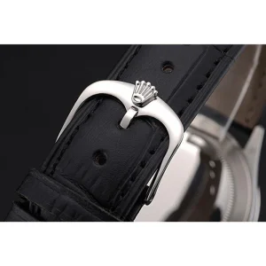 Super Clone Rolex Cellini Time Silver Case Black Dial Black Leather Bracelet  622654 - Imagen 6