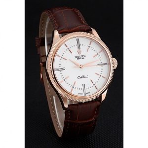 Super Clone Rolex Cellini Time Gold Case White Dial Brown Leather Bracelet 622655 - Afbeelding 3