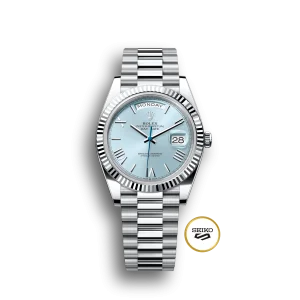 Super Clone Rolex Day-Date: 40 mm, Platinum with an ice-blue dial, Fluted bezel and a President bracelet, m228236-0012 - Image 9