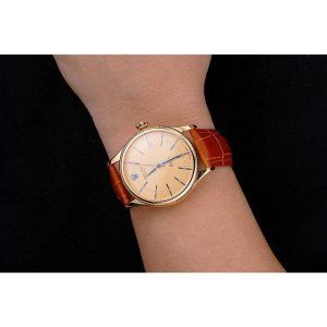 Super Clone Rolex Cellini Date Gold Guilloche Dial Gold Case Light Brown Leather Strap - Imagen 10