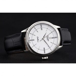 Super Clone Rolex Cellini Time Silver Case White Dial Black Leather Bracelet 622653 – Image 4