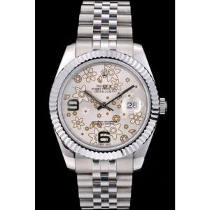 Rolex DateJust Stainless Steel Ribbed Bezel Flower Silver Dial 41983 - Image 2