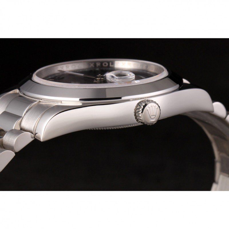 Super Clone Rolex Day-Date Stainless Steel Bracelet Black Dial 80294 - Image 6