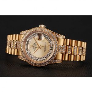 Super Clone Rolex Day-Date Diamond Pave Gold Dial Gold Diamond Bracelet 1453954 - Image 3