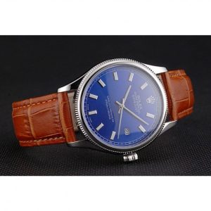 Super Clone Rolex Datejust Blue Dial Stainless Steel Case Light Brown Leather Strap - Image 5
